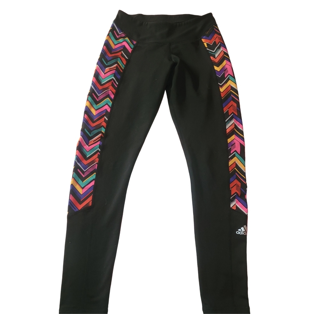 Adidas Black Compression Leggings with Colorful Chevron Accents Size XS